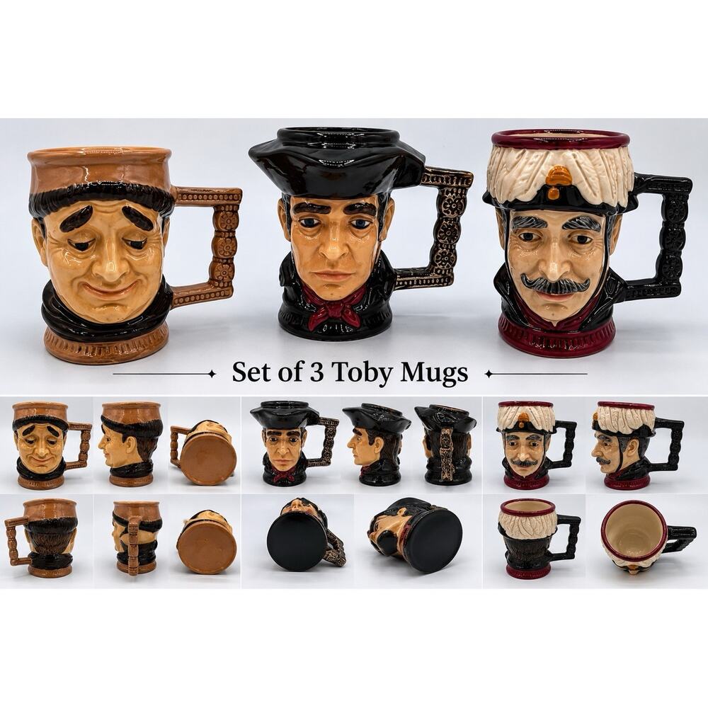 Vintage Toby Mug Lot 3 Ceramic Character Mugs Friar Captain Soldier